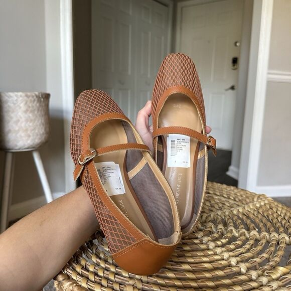 SAKS FIFTH AVENUE Brynn Leather & Mesh Flats In Brown Size 8.5 - Picture 7 of 14